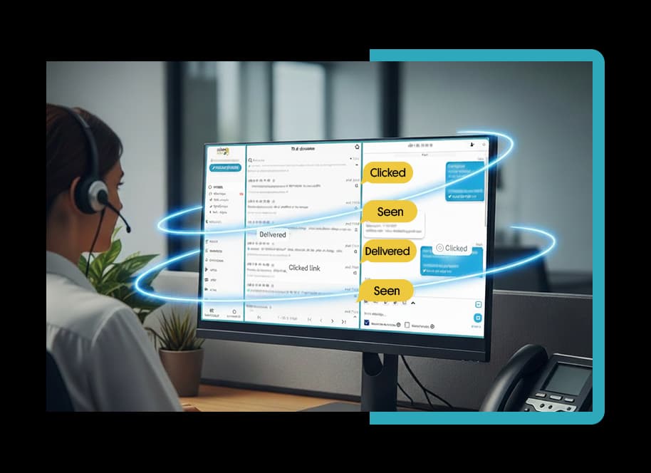 Real-time tracking system showing Clicked, Seen, Delivered status